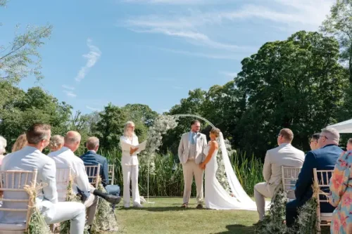 Wide view of wedding couple