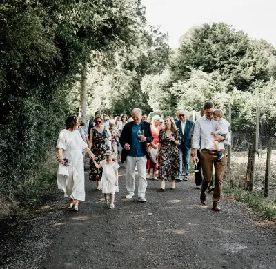Wedding party walking together