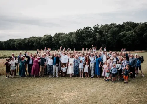 Wedding party in group photo